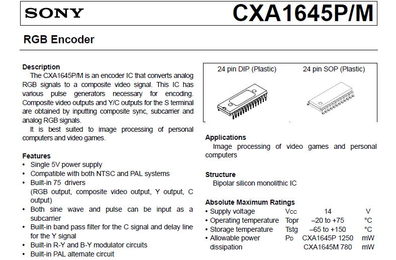 New SONY CXA1645M SOP-24 RGB Encoder