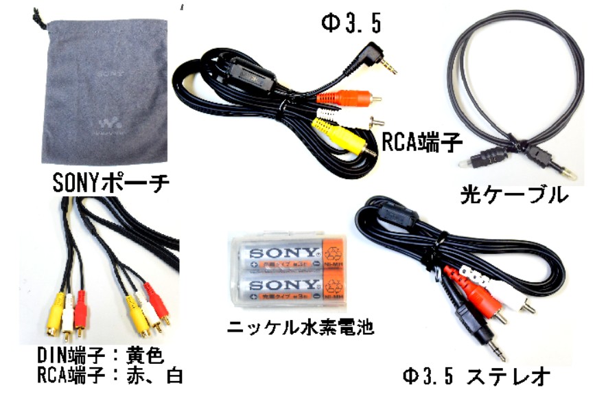 SONY ポーチ・ケーブル・光ケーブル・ニッケル水素電池セットA